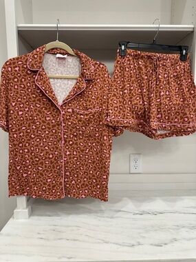 Pink Lily small Brown and Pink Leopard Print Pajama Set.  Like new